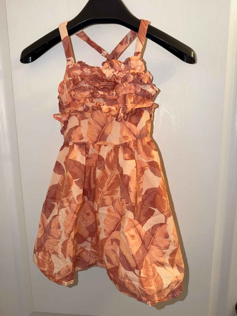 Janie and Jack Peach and Rust Leaf-Print Sundress